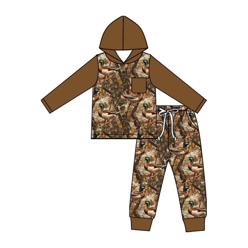 (Pre Order) No moq milk silk Baby Boys Green Leaves Camo Hoodie Pocket Joggers Hunting Outfit Sets