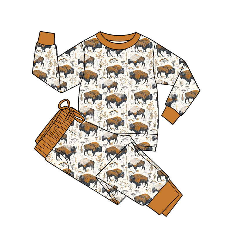 (Preorder new) No moq milk silk Baby Boys Long Sleeve Casual Western Horses Cactus Cows Daily Wear Clothes Sets