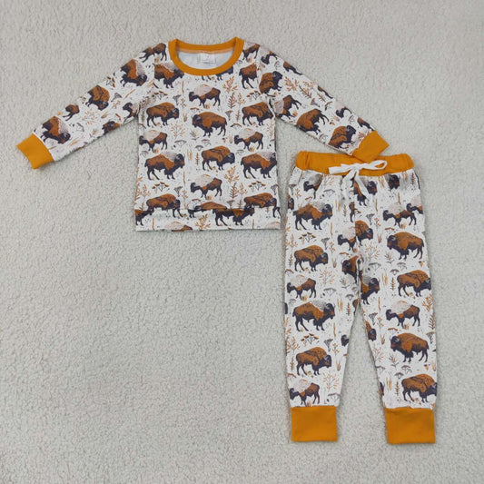 NEW RTS NO MOQ milk silk BLP1466 Baby Boys Flower Cow Pocket Tee Top Jogger Western Outfit