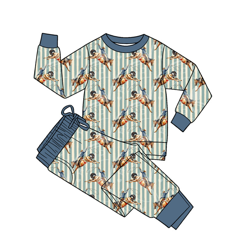 (Preorder new) No moq milk silk Baby Boys Long Sleeve Casual Western Horses Cactus Cows Daily Wear Clothes Sets