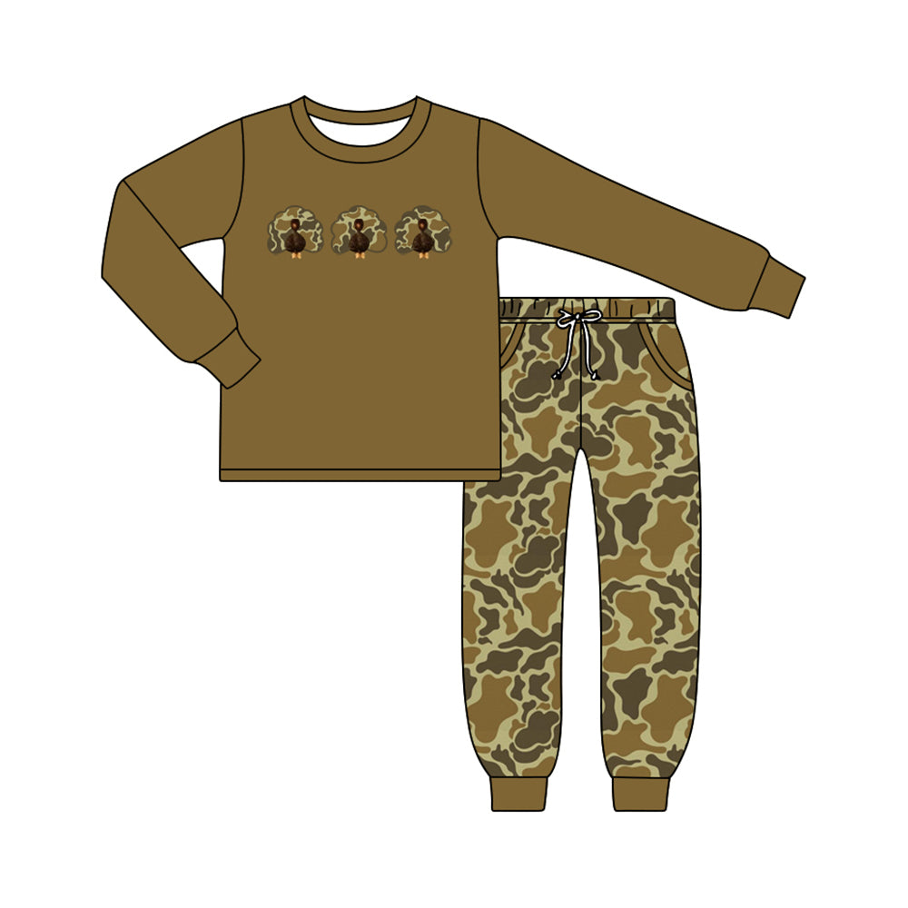 (Preorder new) No moq Baby Boys Camo Turkey Pocket Top Jogger Pants Autumn Thanksgiving Sets