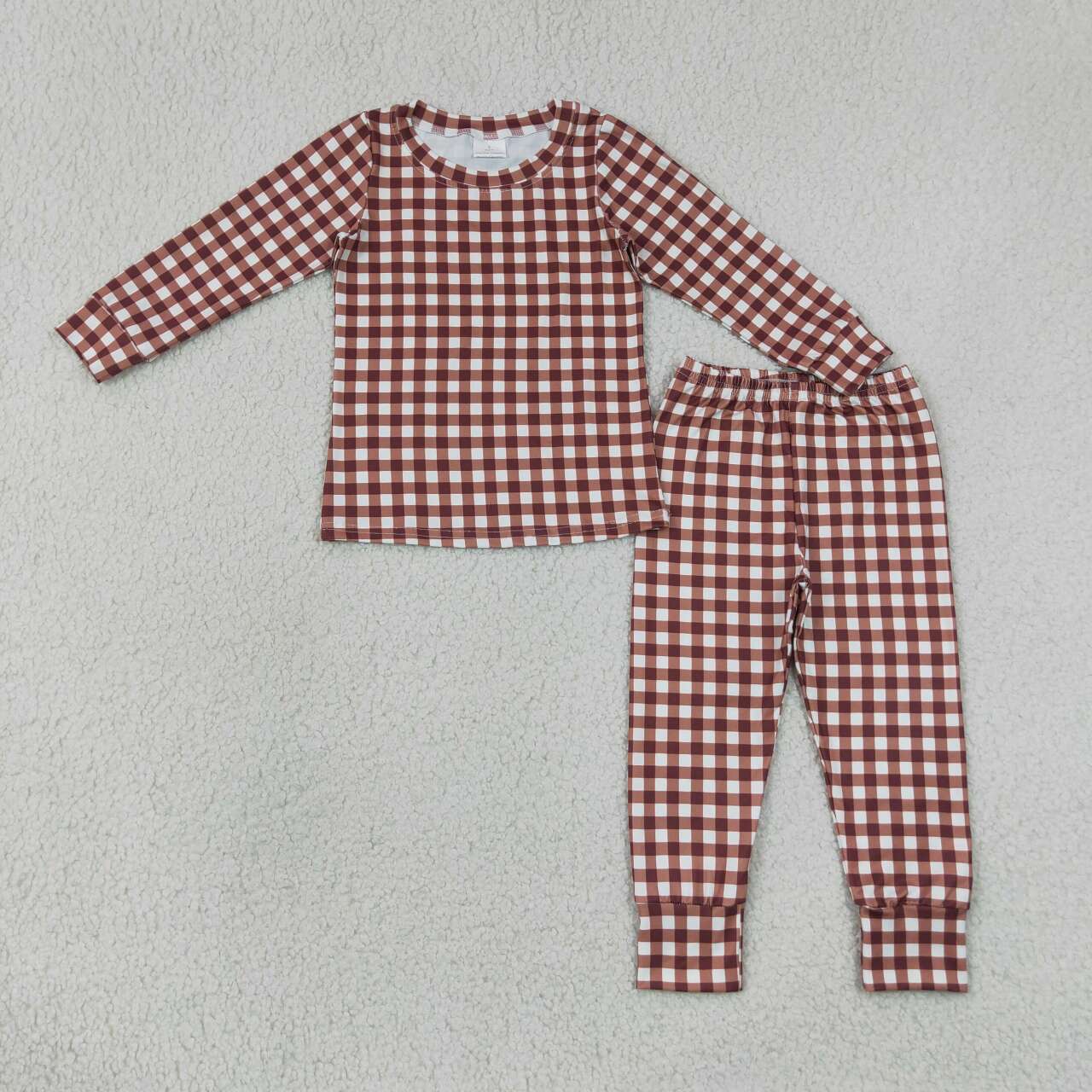 NEW RTS NO MOQ milk silk BLP1478 Baby Boys Red Plaid Print Long Sleeve Top Pants Pajamas Set