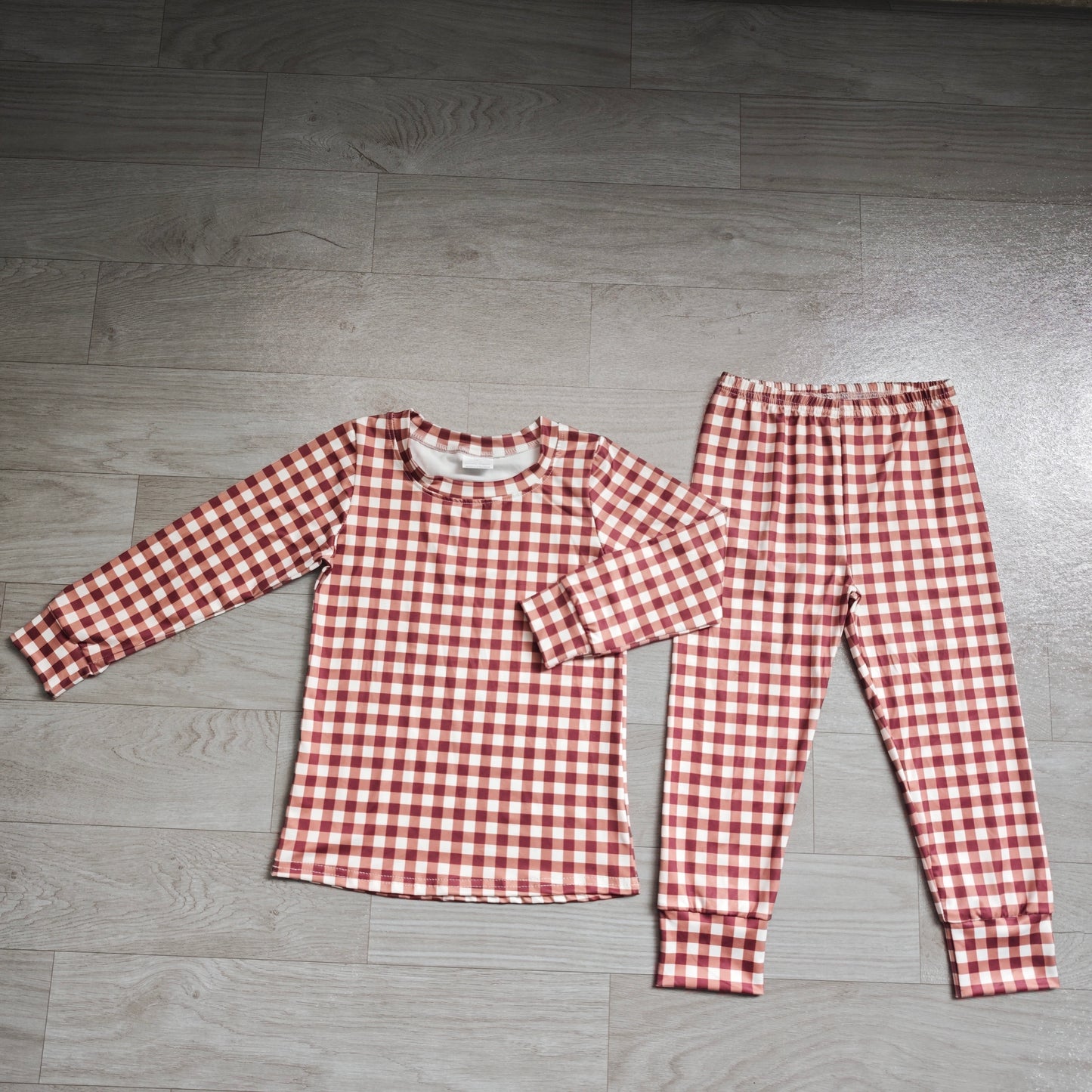 (Sample) No moq milk silk BLP1478 Baby Boys Red Plaid Print Long Sleeve Top Pants Fall Pajamas Set