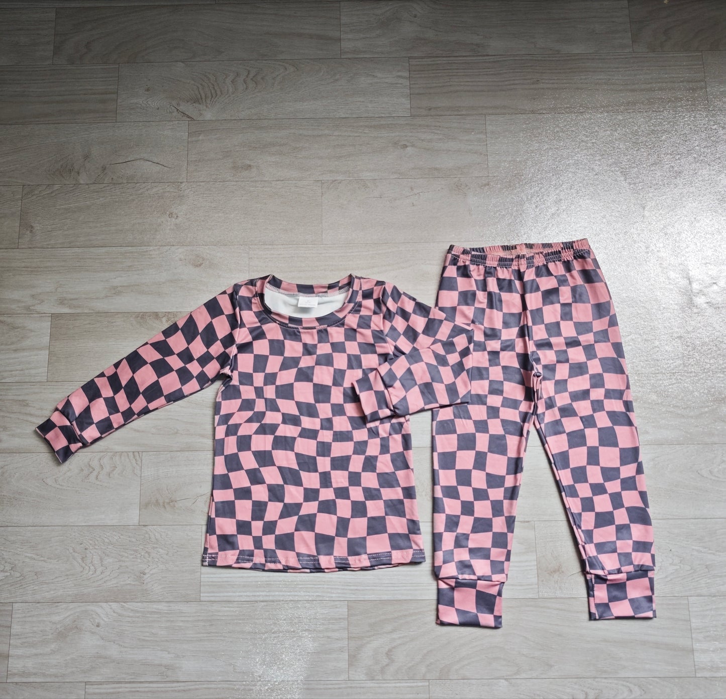 (Sample) No moq milk silk BLP1480 Baby Boys Brown Black Checked Long Sleeve Top Pants Fall Pajamas Set