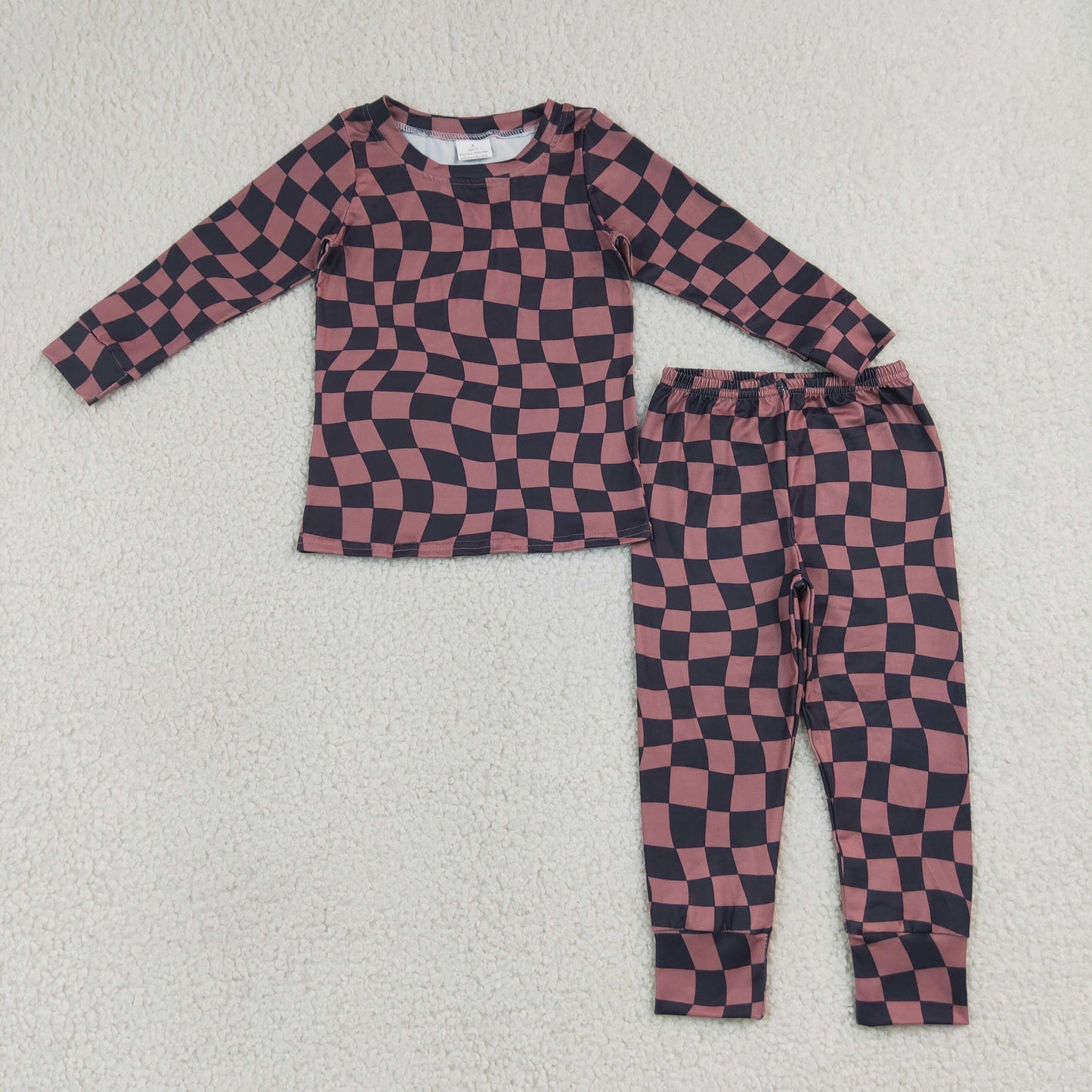 RTS NO MOQ Sibling milk silk Baby Boys Checkerboard Print Top Matching Pants Pajamas Clothes Set Two Way Zip Convertible Rompers