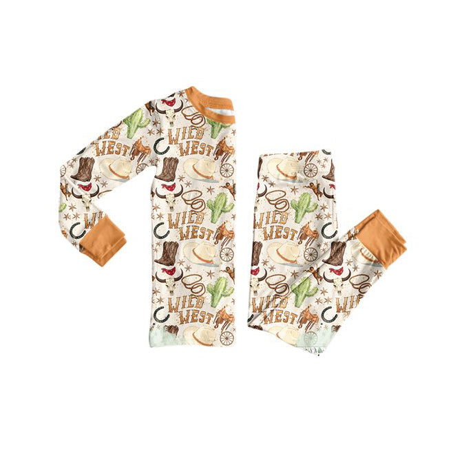 (Preorder new) No moq milk silk Baby Girls West Bull Skull Cactus Loose Western Sleepwear Sets Dress Rompers