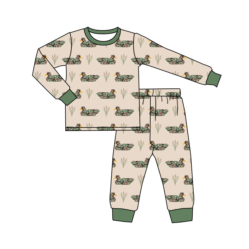 (Preorder new) No moq BLP1482 Baby Boys Camo Duck Plaid Top Pants Western Hunting Matching Pajama Sets