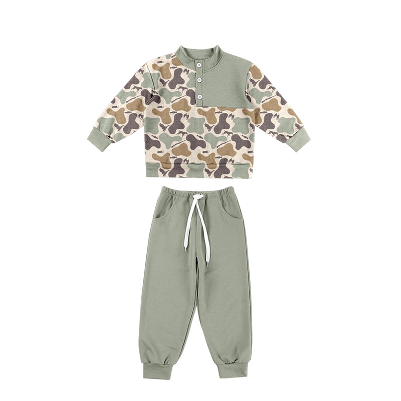 (Preorder new) No moq BLP1484 Baby Boys Camouflage Print Long Sleeve Top Matching Elastic Waist Long Pants Two Piece Outfit Sets