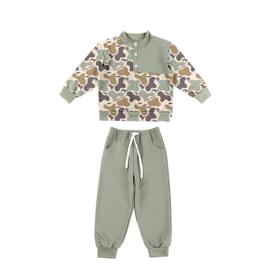 (Preorder new) No moq BLP1484 Baby Boys Camouflage Print Long Sleeve Top Matching Elastic Waist Long Pants Two Piece Outfit Sets