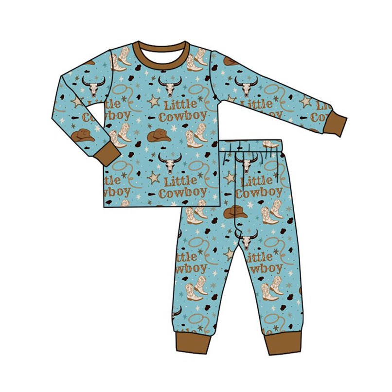 (Preorder new) No moq Baby Boys Western Little Cowboy Boots Print Top Pants Pajamas Sets Two Way Zip Convertible Rompers