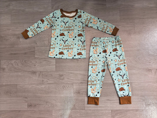 (Sample) No moq milk silk BLP1485 Baby Boys Little Cowboys Boots Top Pant Western Pajamas Sets