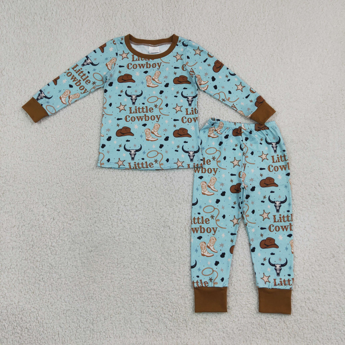 RTS NO MOQ Sibling milk silk Baby Boys Cowboy Print Zipper Romper And Long Sleeve Top Pants Pajamas Set