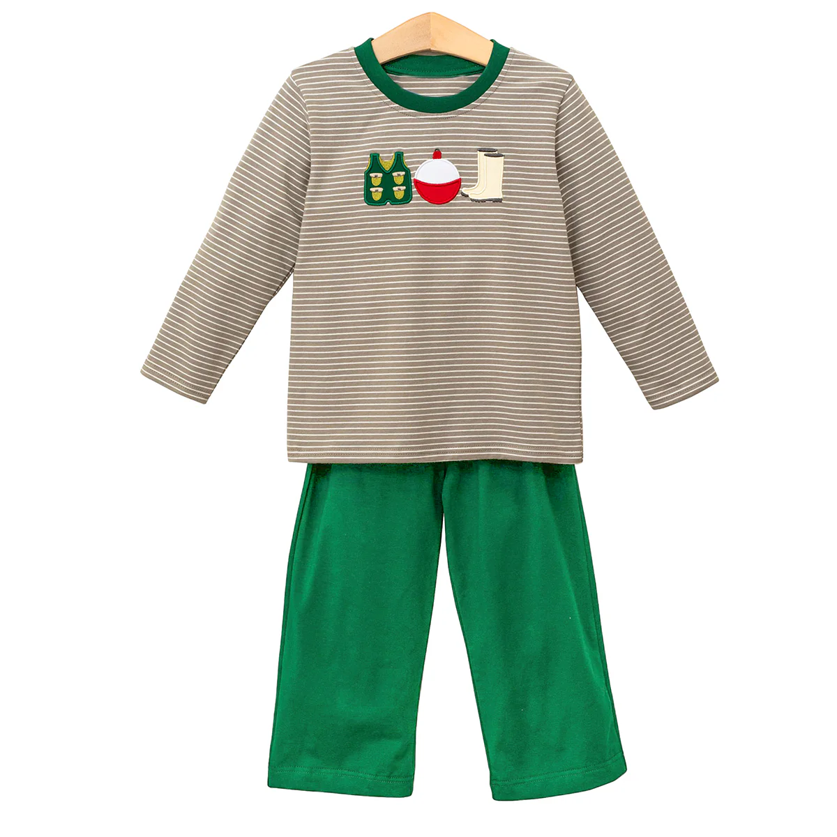 (Preorder new) No moq BLP1487 Baby Boys Fishing Stripe Print Top Pants Matching Hunting Clothes Set