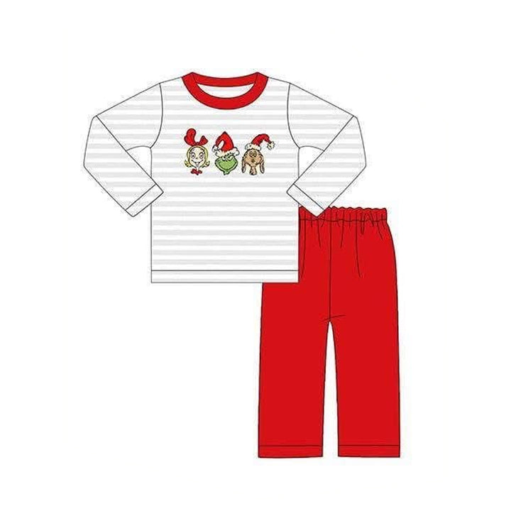 (Preorder new) No moq Baby Boys Girls Christmas Striped Top Pants Matching Christmas Clothes Set Rompers