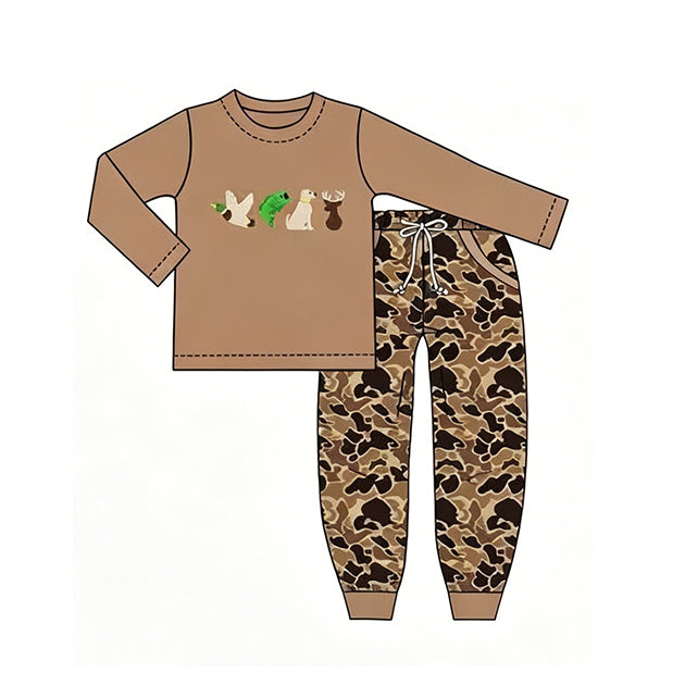 (Preorder new) No moq Baby Boys Long Sleeve Top Camouflage Pants Matching Clothes Set