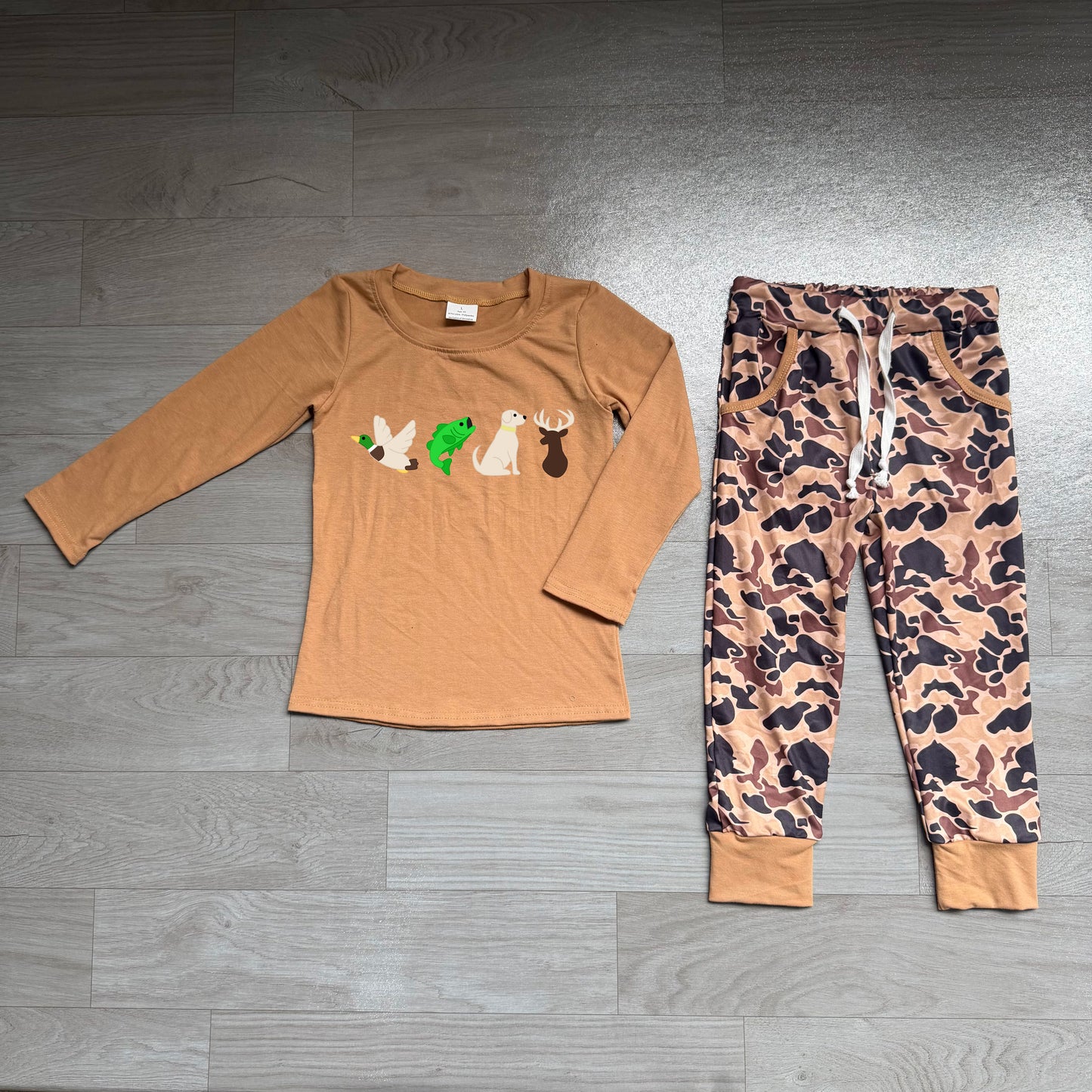 (Sample) No moq milk silk BLP1493 Embroidery Toddler Boys Dogs Ducks Deer Top Pant Casual Outfit