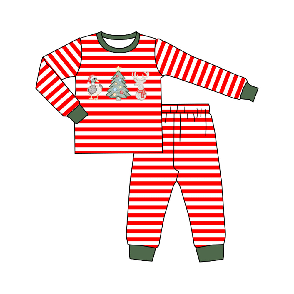 (Preorder new) No moq Baby Boys Girls Red Striped Long Sleeve Long Pant Two Piece Pajama Sleepwear Sets