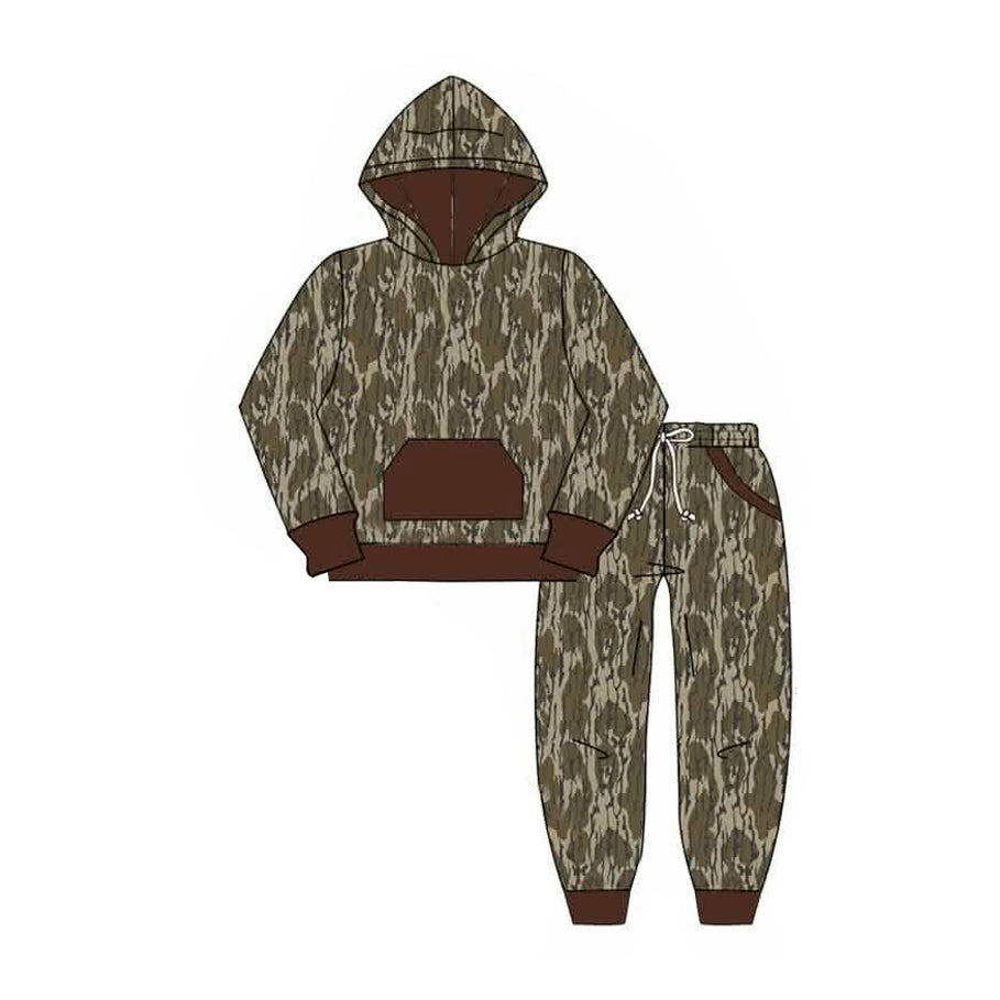 (Preorder new) No moq Baby Boys Camouflage Print Long Sleeve Hooded Sweatshirt Pockets Drawstring Waist Pocket Jogger Pants Set