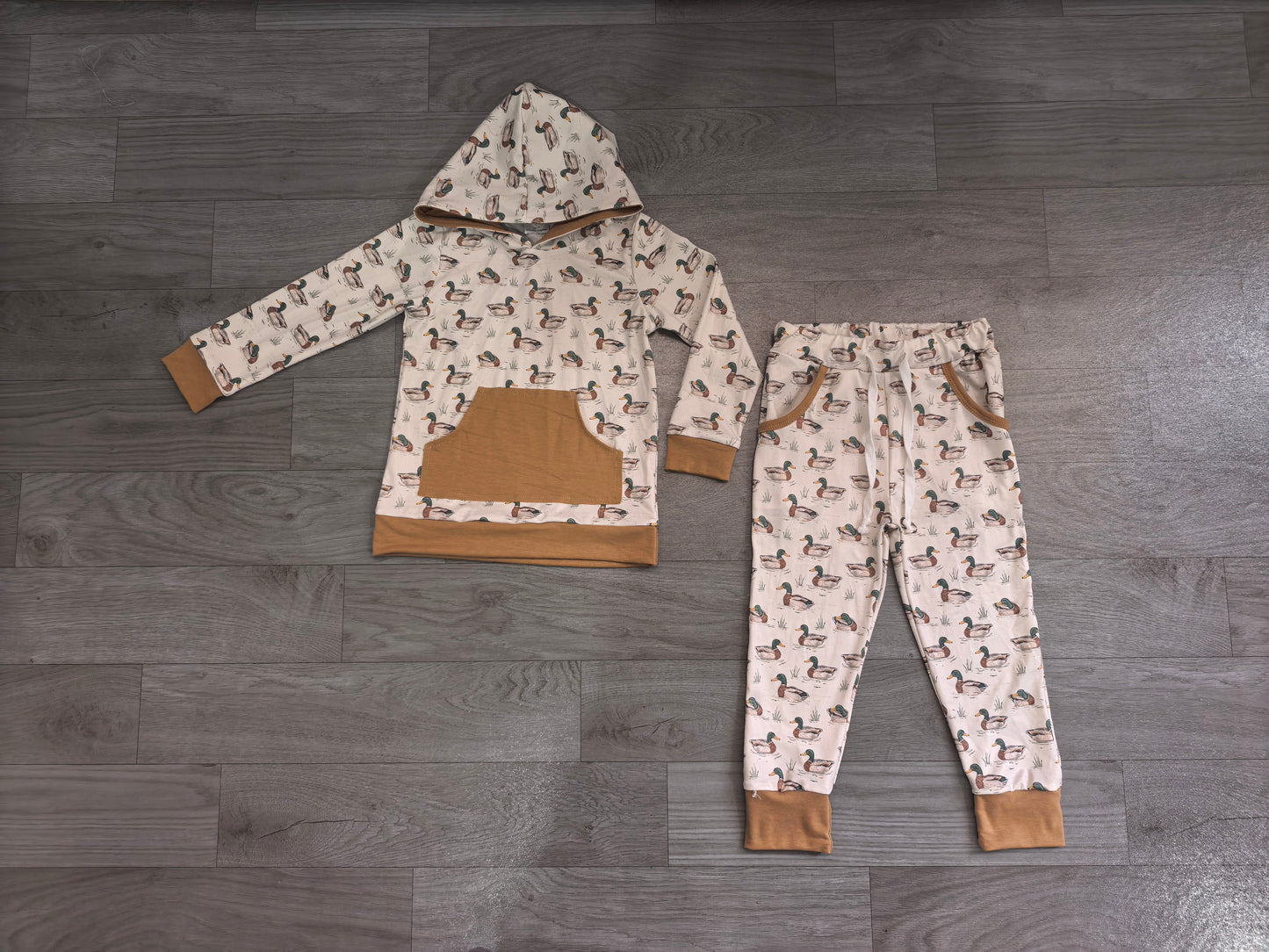 (Sample) No moq milk silk BLP1510 Baby Boys Ducks Pocket Hoodie Jogger Pants Hunting Clothes Set