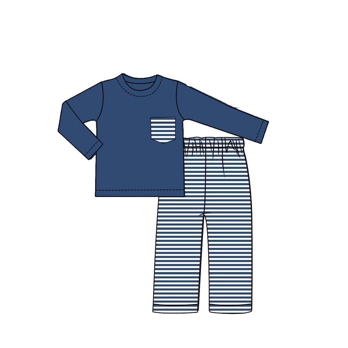 (Preorder new) No moq Baby Girls And Boys Navy Blue Long Sleeve Top Pants Two Piece Fall Outfit Set