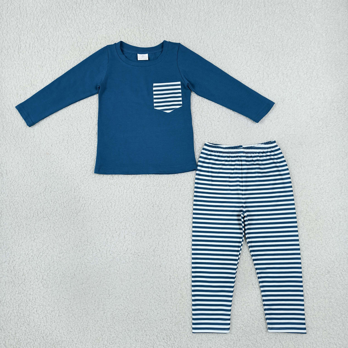 NEW RTS NO MOQ milk silk BLP1512 Baby Boys Navy Long Sleeve Pocket Top Stripe Pants Casual Outfit