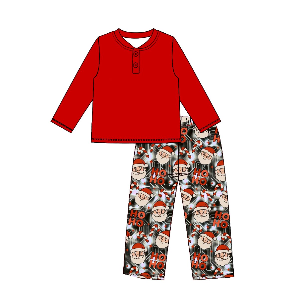 (Preorder new) No moq Baby Boys Red Long Sleeve Top Santa Claus Print Pants Set Long Sleeve Romper