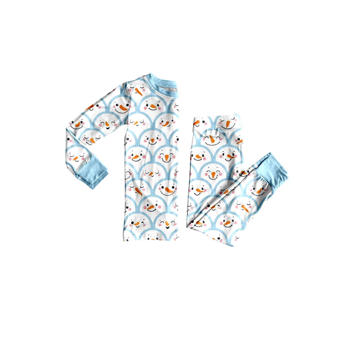 (Preorder new) No moq Baby Girls Christmas Light Blue Print Long Sleeve Top Pants Pajama Set Dress Romper Blankets