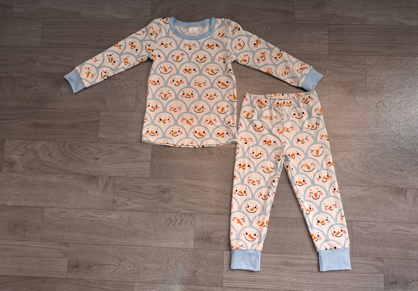 (Sample) No moq milk silk BLP1514 Baby Boys Solid Blue Snowman Print Long Sleeve Top Matching Full Length Pants Christmas Pajamas Set