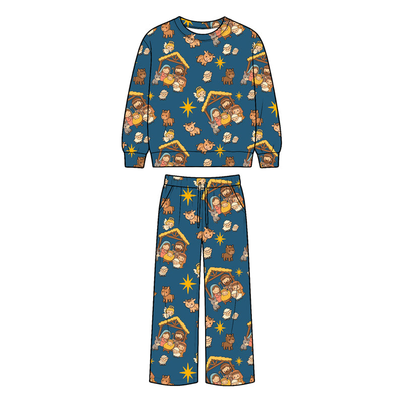 (Preorder new) No moq Baby Boys Print Long Sleeve Top Wide Leg Pants Kids Christmas Two Piece Outfit Set