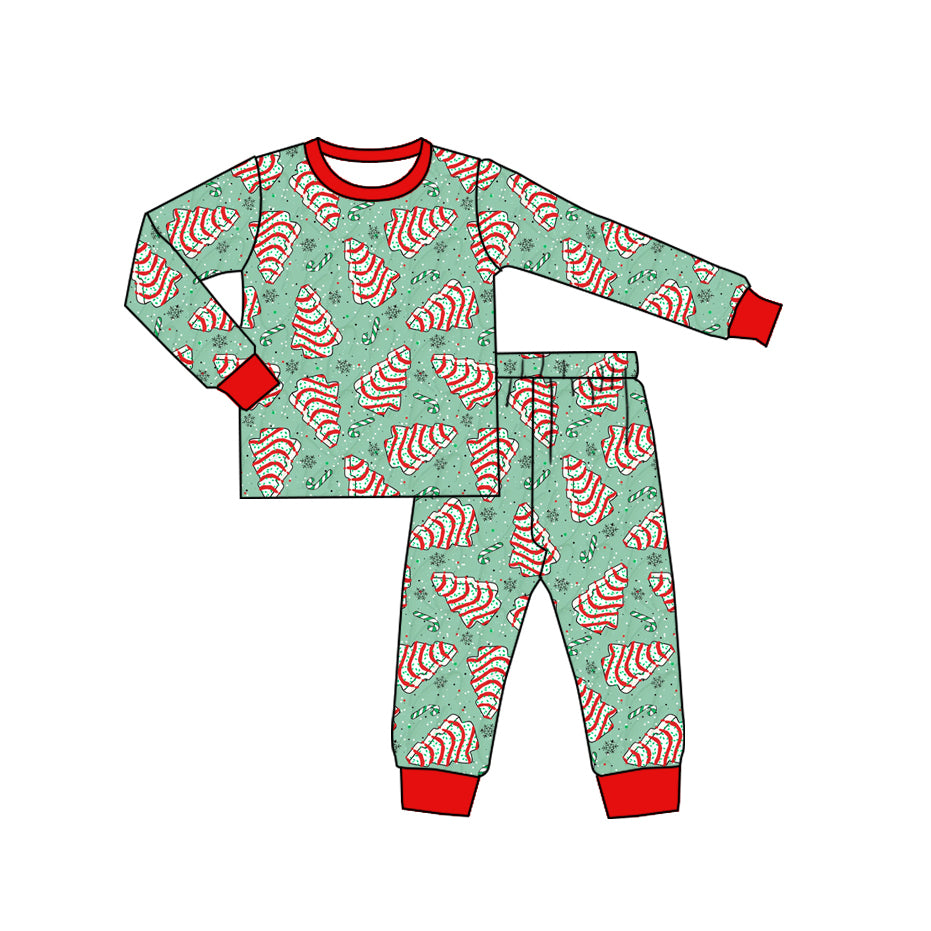 (Preorder new) No moq Baby Girls Christmas Striped Cake Tree Candy Cane Print Long Sleeve Top And Pants Pajama Set Rompers Dress Blankets