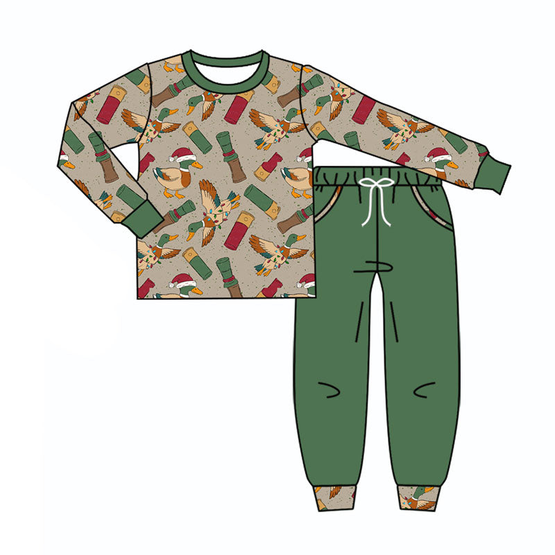 (Preorder new) No moq Baby Boys Hat Ducks Calls Long Sleeve Top Pants Set Long Sleeve Romper