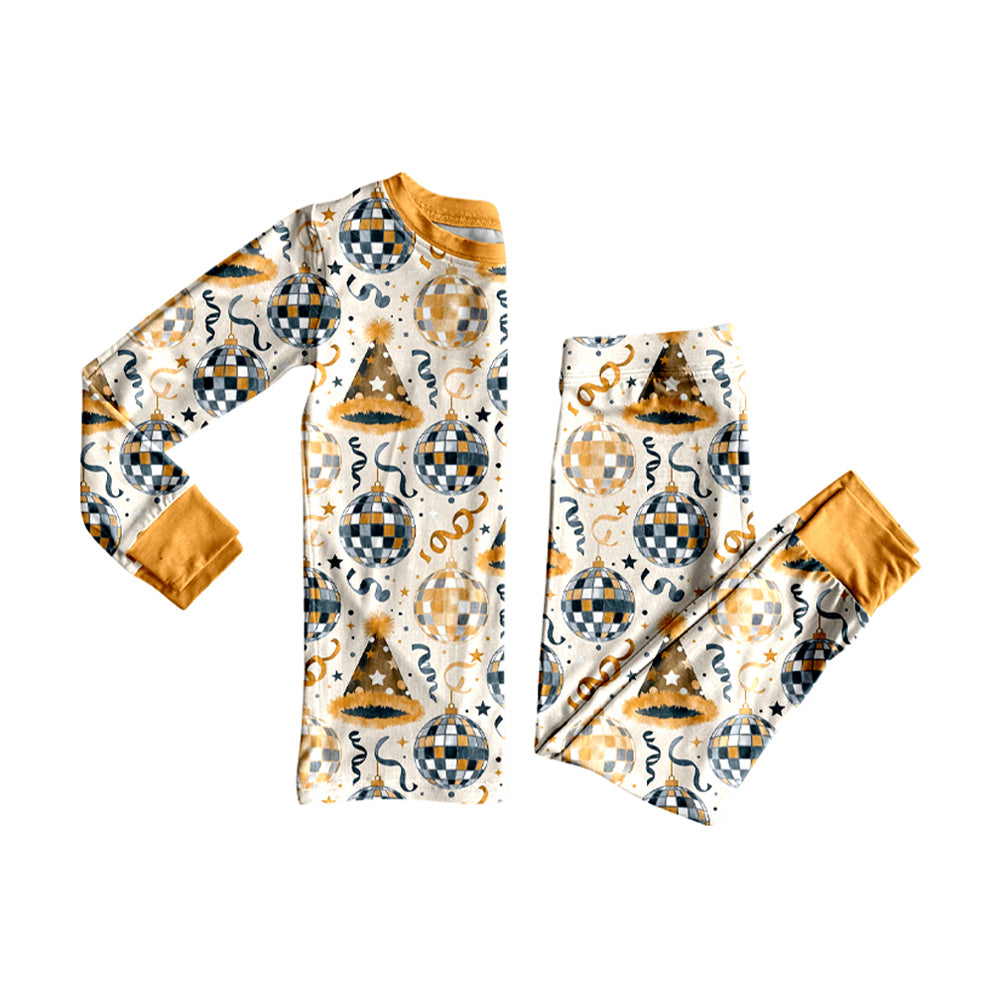 (Preorder new) No moq Baby Toddler New Year Disco Ball Print Outfit Kids Pajamas Zipper Romper Long Sleeve Swing Dress