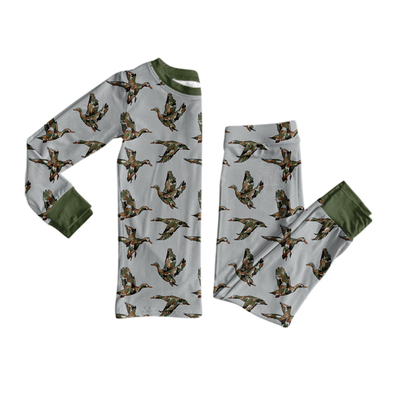 (Preorder new) No moq Boys Camo Ducks Hunting Print Long Sleeve Matching Pajamas Set Romper Blankets