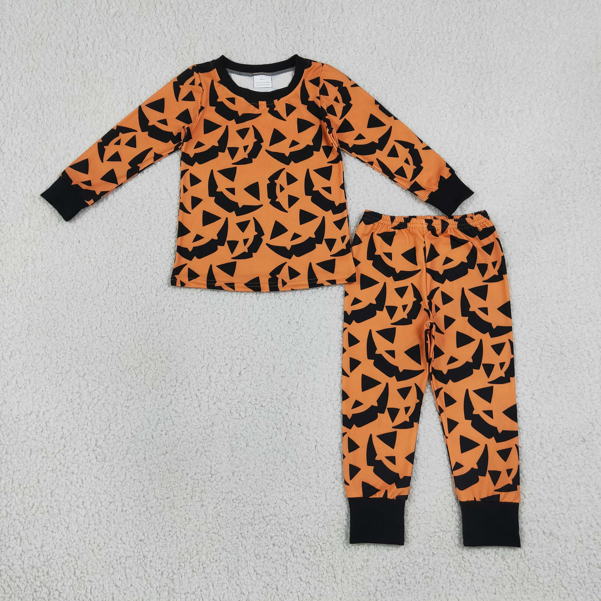 RTS NO MOQ Sibling milk silk Baby Boys Pumpkin Print Halloween Pajama Set Long Sleeve Top Pant And Zipper Romper