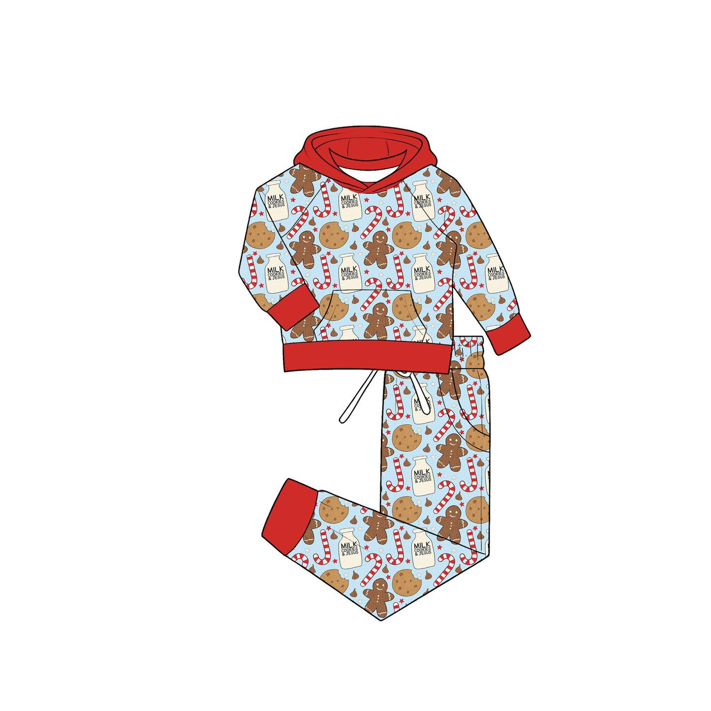 (Preorder new) No moq Baby Girls Boys Christmas Gingerbread Print Long Sleeve Top Pants Clothes Set