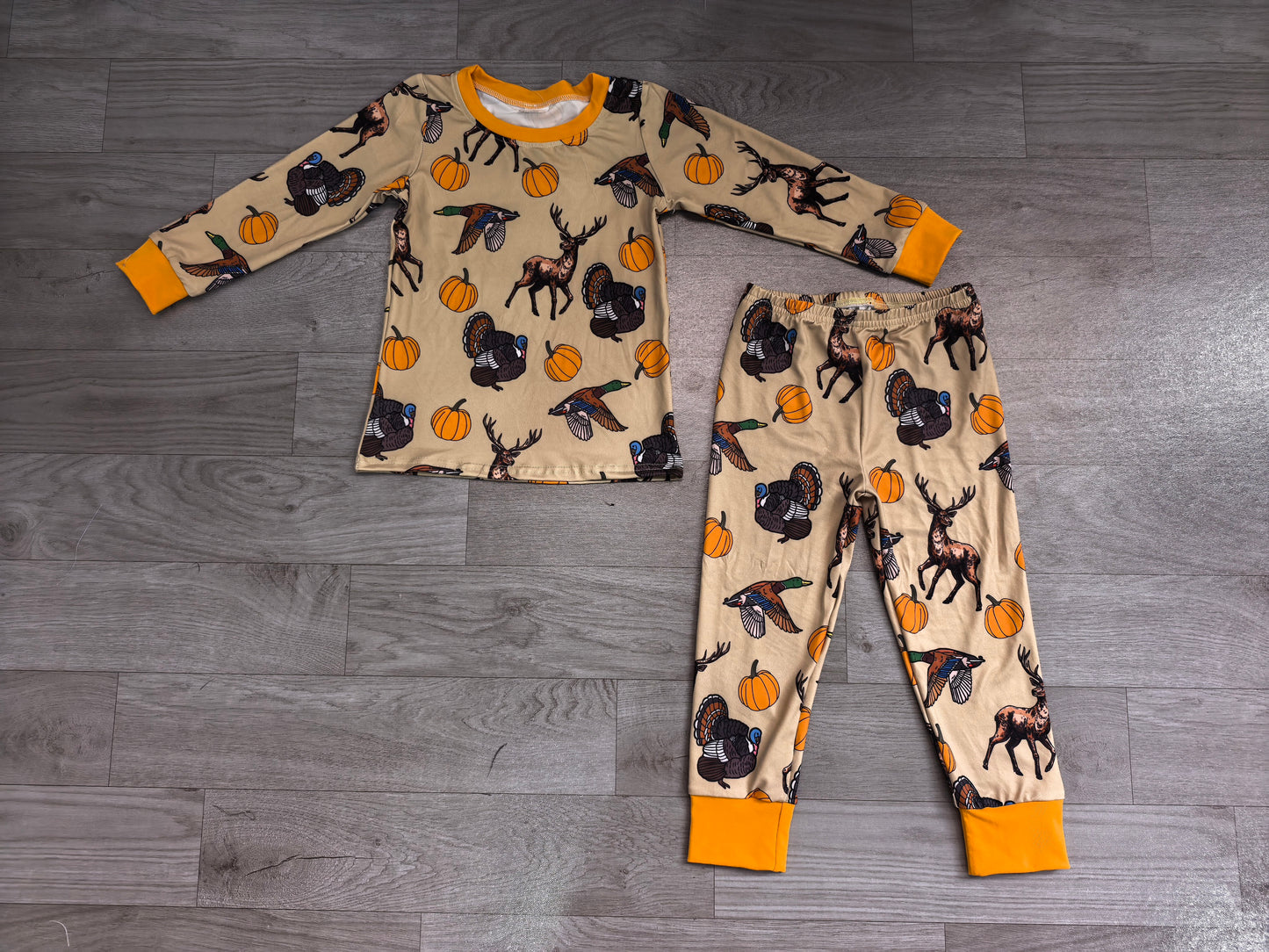 (Sample) No moq milk silk BLP1556 Baby Boys Pumpkins Ducks Turkey Top Pant Thanksgivings Pajamas Set Fall Holiday Outfit