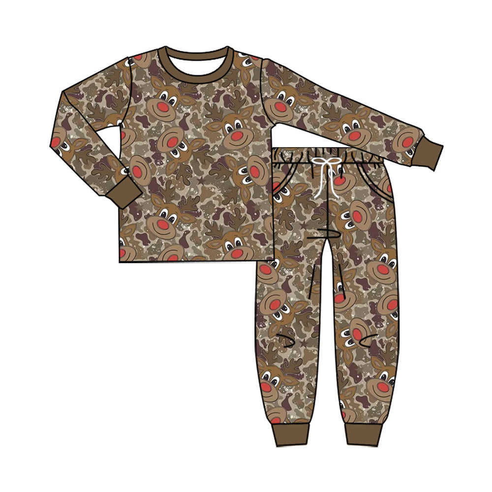 (Preorder new) No moq Baby Boys Christmas Camo  Long Sleeve Top Pants Set Rompers Pullovers Top