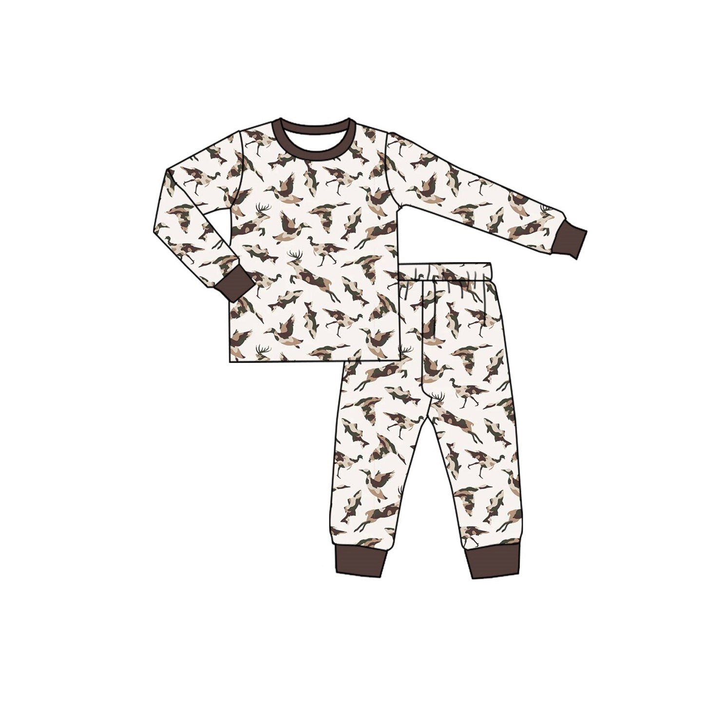 (Preorder new) No moq Baby Boys Ducks Print Zip Pullovers Leggings Hunting Clothes Set Pajamas Set Romper