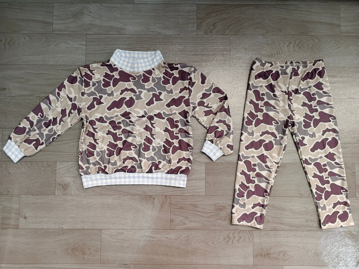 (Sample) No moq milk silk BLP1567（BT1922+P1191）High Neck Baby Boys Grey Camo Print Top And Leggings Pant Casual Set
