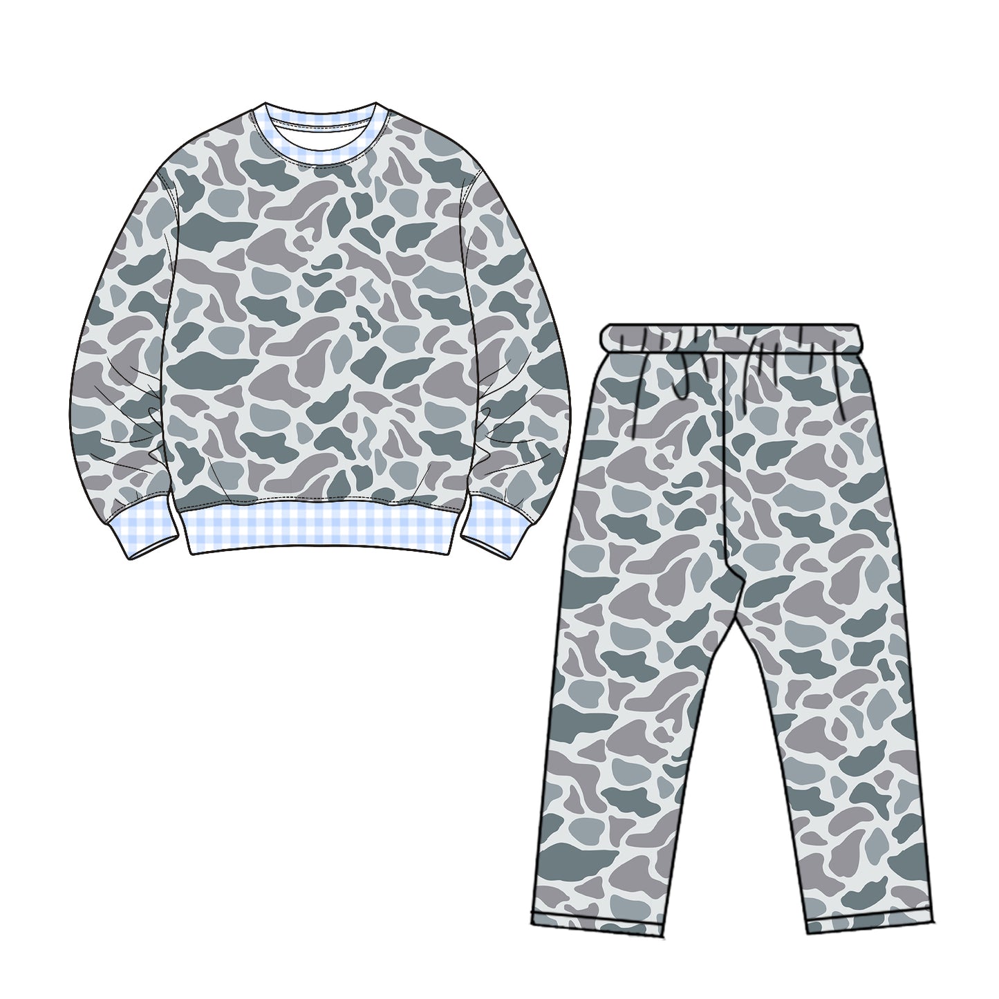 (Preorder new) No moq Baby Girls High Neck Camo Long Sleeve Top Ruffle Hem Flare Pant Set