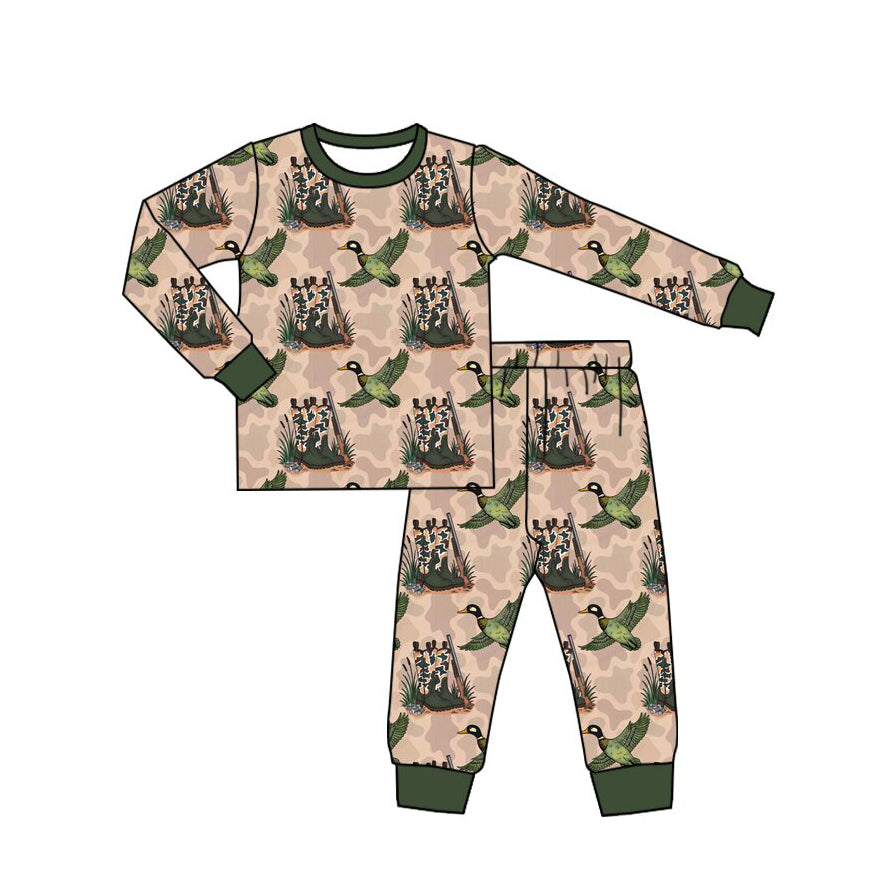 (Preorder new) No moq baby Boys Ducks Boots Camo Long Sleeve Matching Pajamas Set Romper