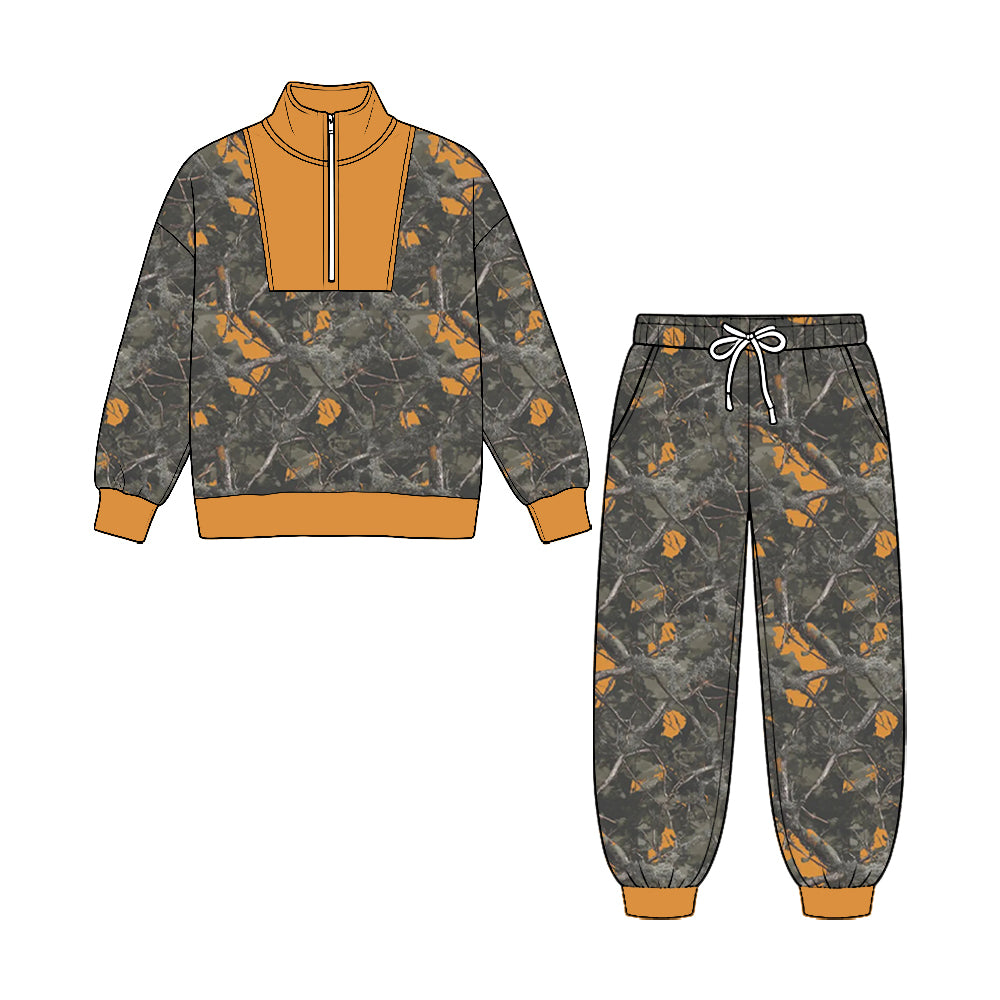 (Preorder new) No moq Baby Boys Camo Zip Pullover Pockets Jogger Hunting Clothes Sets Fall Outfit