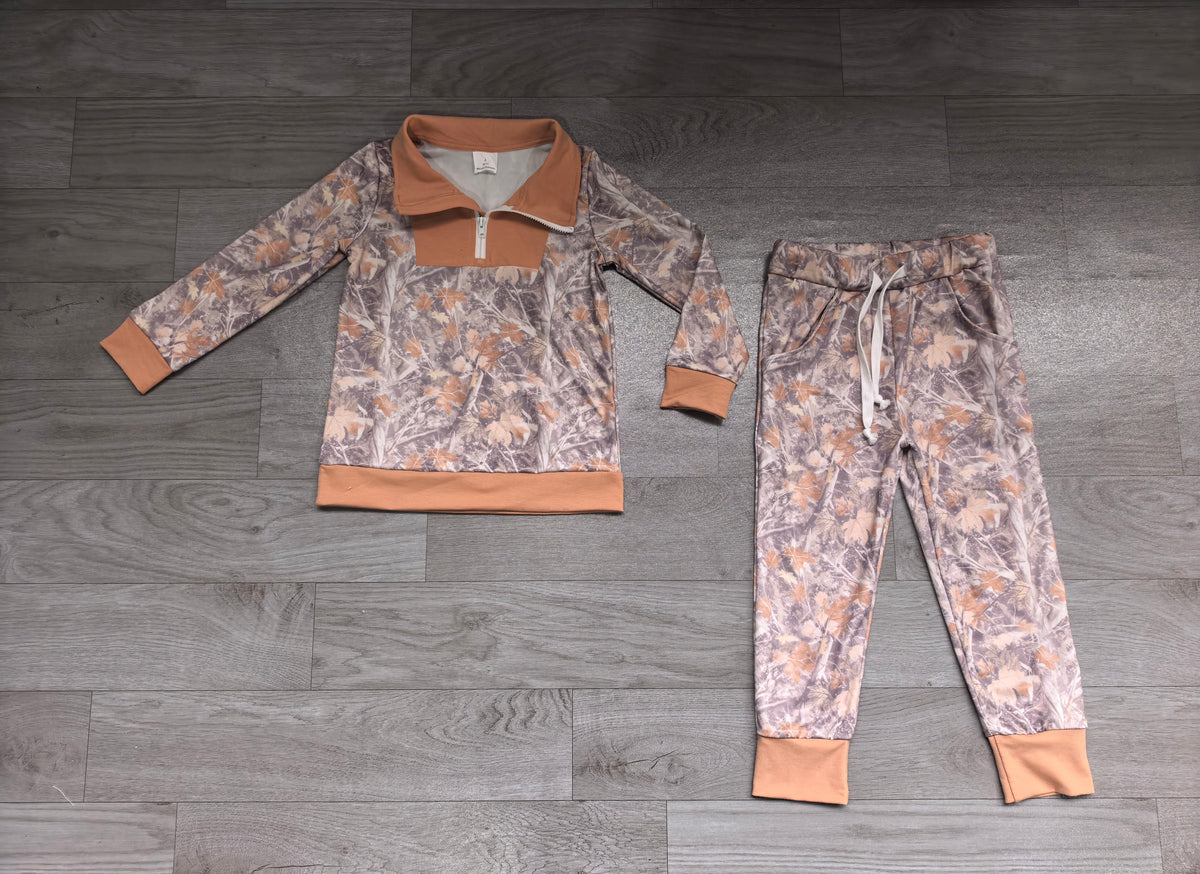 (Sample) No moq milk silk BLP1589（BT1948+P1211）Baby Boys Camo Zip Pullover Pockets Jogger Pant Set