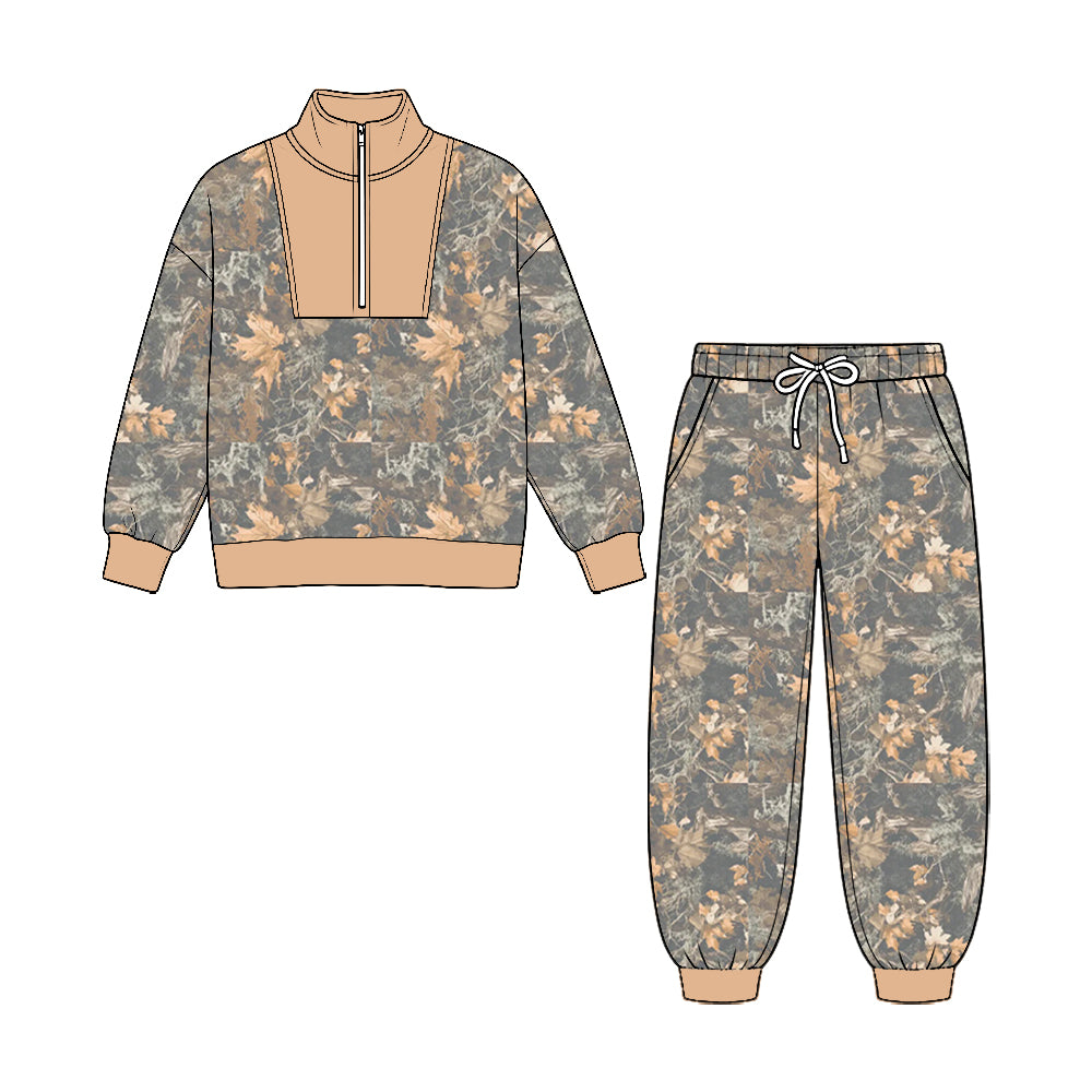 (Preorder new) No moq Baby Boys Camo Zip Pullover Pockets Jogger Hunting Clothes Sets Fall Outfit