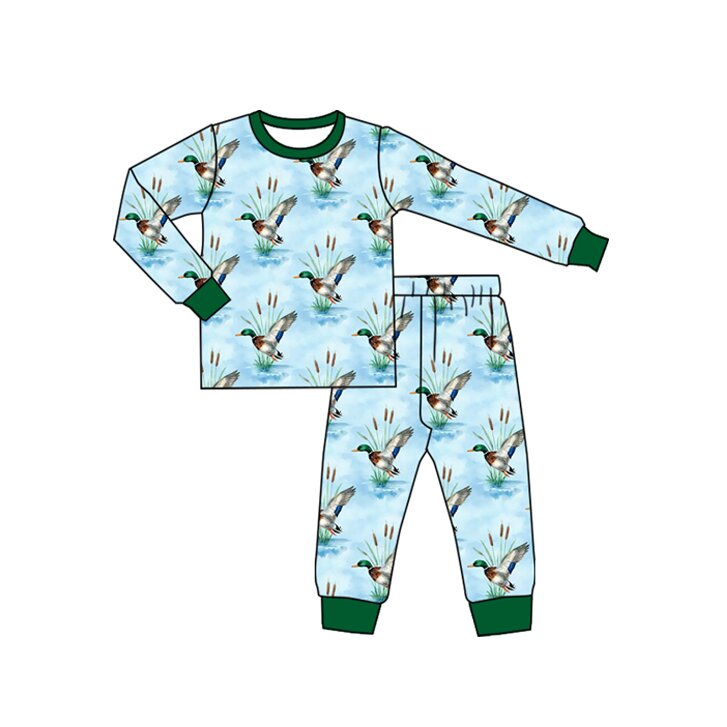 (Preorder new) No moq Baby Boys Ducks Plaid Long Sleeve Matching Pajamas Set Romper Blankets
