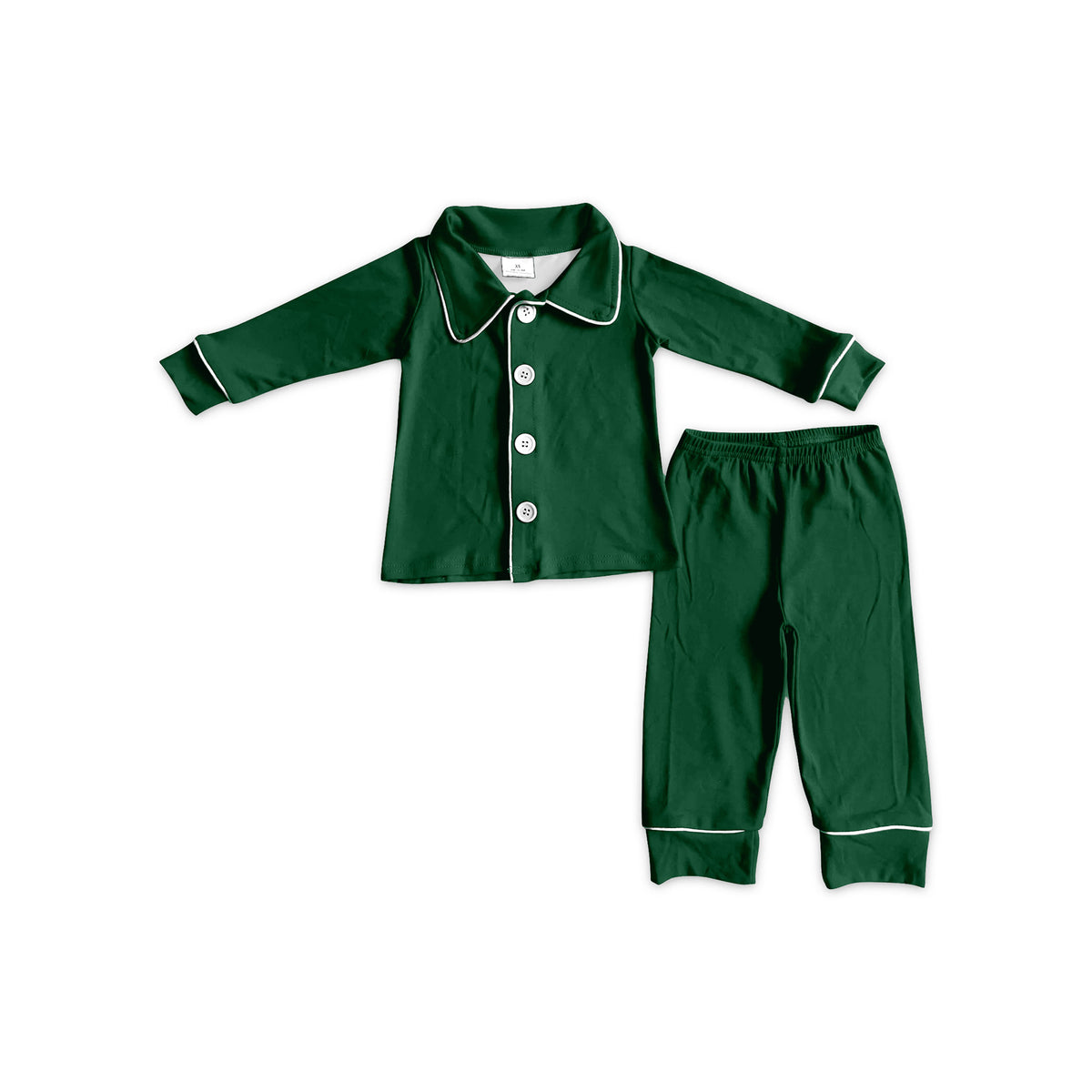 (Preorder new) No moq Adult To Match Kids Solid Green Christmas Long Sleeve Collared Button Down Pajama Set Holiday Sleepwear