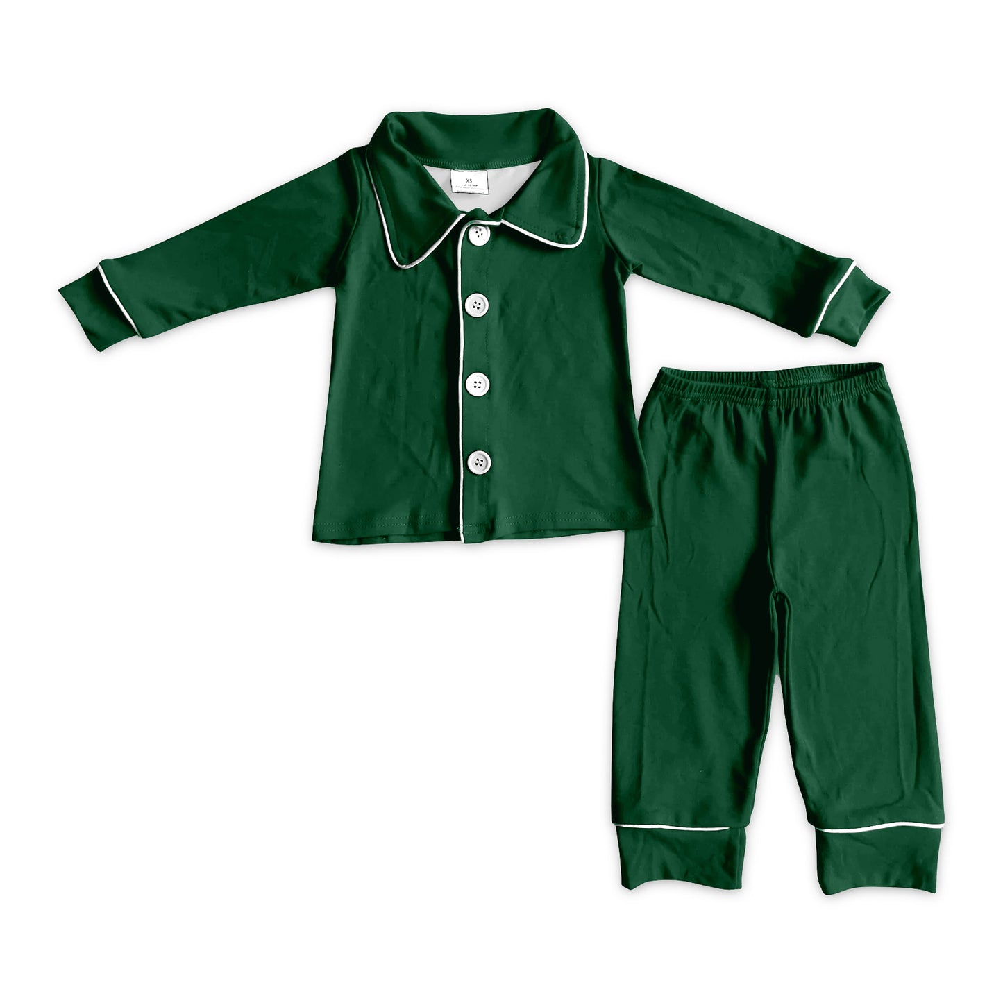 (Preorder new) No moq Adult To Match Kids Solid Green Christmas Long Sleeve Collared Button Down Pajama Set Holiday Sleepwear