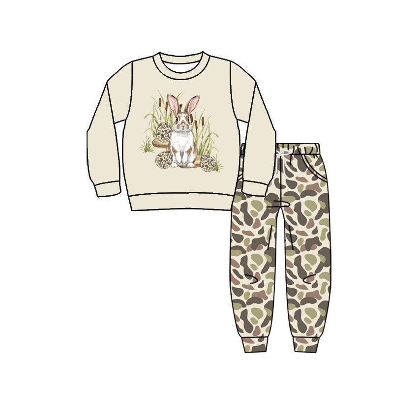 (Preorder new) No moq Baby Boys Green Easter Rabbit Long Sleeve Top Jogger Pant Set Romper