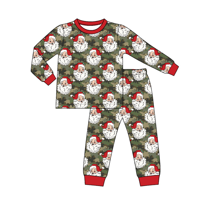 (Preorder new) No moq Baby Boys Christmas Santa Print Long Sleeve Pajama Set Holiday Sleep Outfit