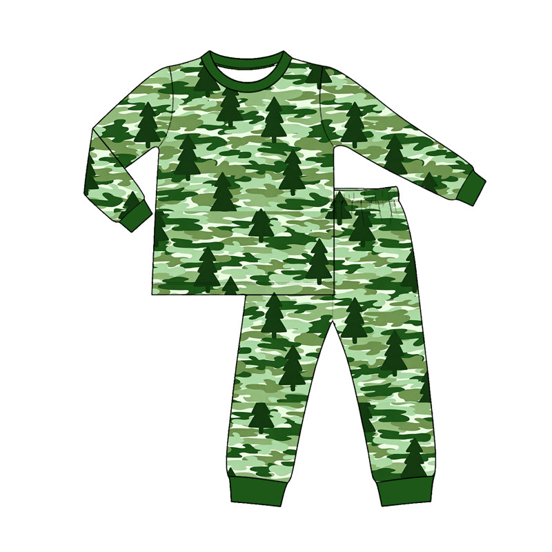 (Preorder new) No moq Baby Boys Christmas Santa Print Long Sleeve Pajama Set Holiday Sleep Outfit